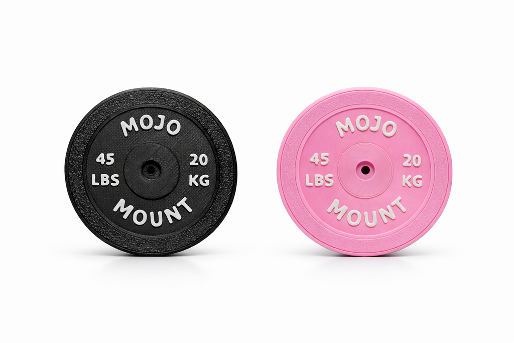 Black and pink magnetic phone mounts with 'Mojo Mount' branding on a white background
